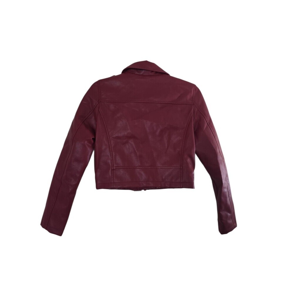 Forever 21 Flex Leather Jacket Maroon Size XS Women's Red Colored Crop - Picture 2 of 4
